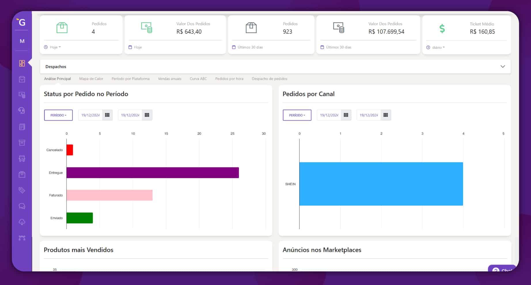A interface dos clientes que utilizam Gubee é desenvolvida para facilitar o gerenciamento completo de toda a operação nos marketplaces.